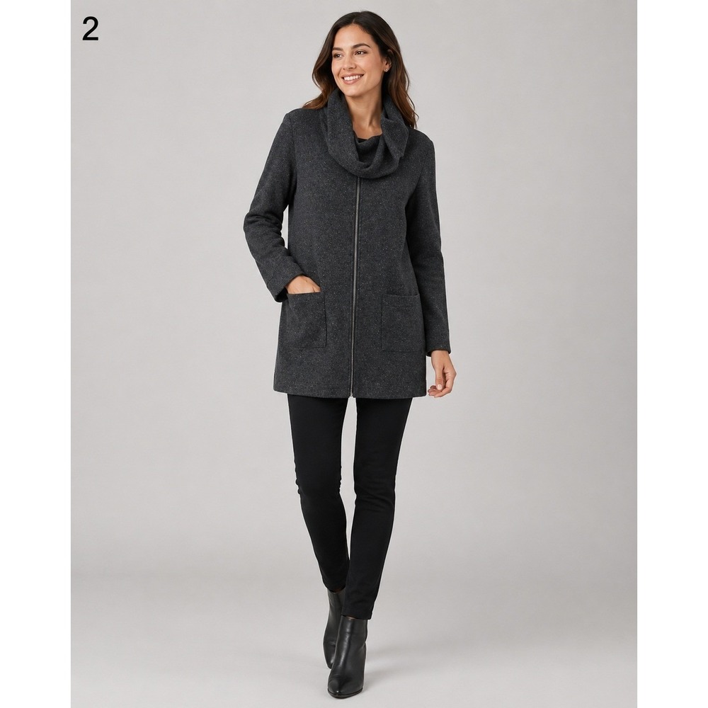 P. Luca Milano Sweater Dress Womens Small Gray Full Zip Cowl Neck Pockets